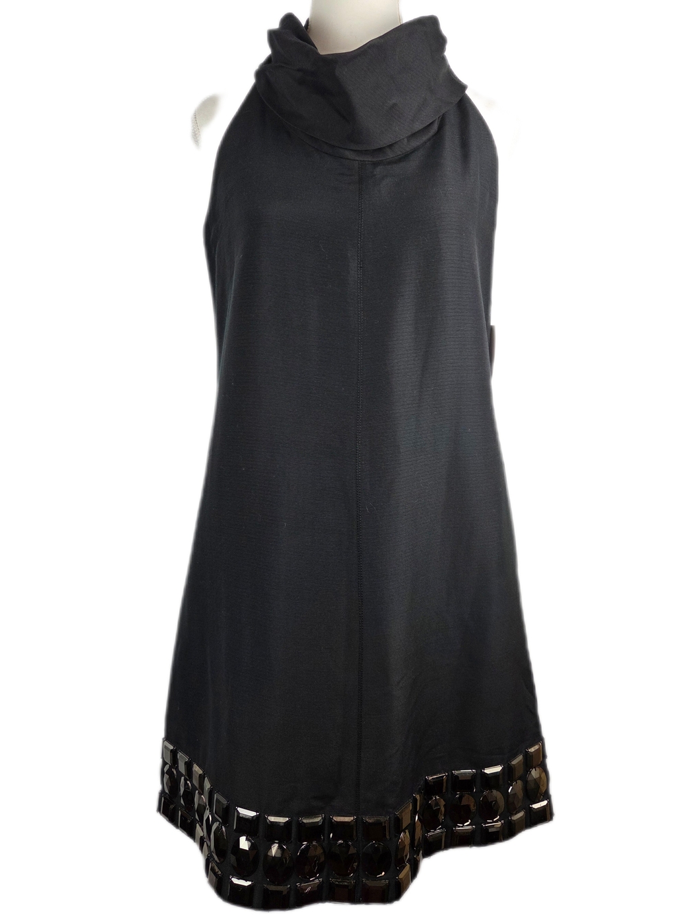 Zara Woman Black Cowl Neck Dress with Jewel Embellished Hem - Cotton Silk Blend